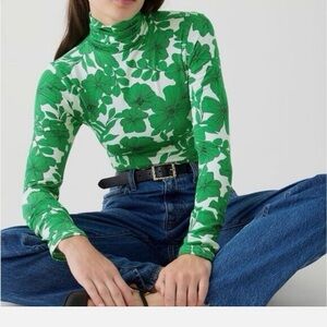 Green Floral Turtleneck Top j. Crew xxl